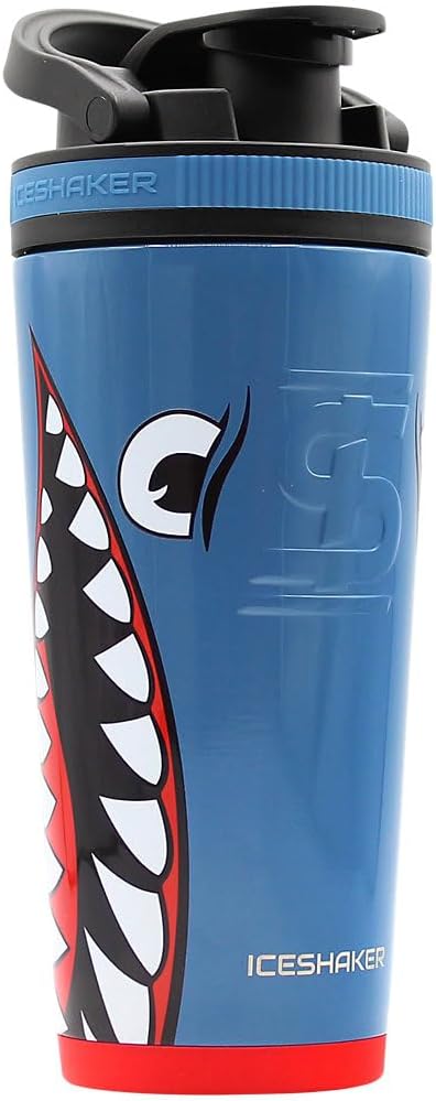 Stainless Steel Shaker Bottle | 26oz, Blue Bomber | Stays Cold for 30+ Hours | Insulated Cup with Twist-on Agitator | Odor-Free Shaker Cup for Protein Shakes, Water, Smoothies, Cocktails