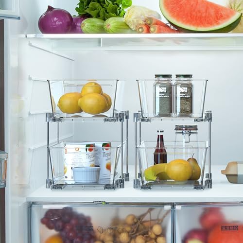 2Pcs 2-Tier Slim Drawer Cabinet Pull-Out Organizer, Clear