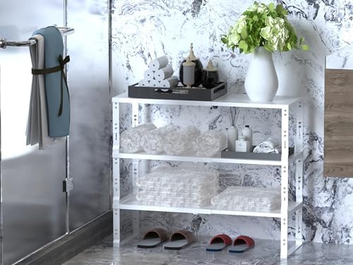 Adjustable Expanable Stackable Spice Rack Shelf Pantry Storage Organizer for Kitchen Cabinet,Countertop,Bathroom and More.Space is no Longer Limited(3Packs/White/Medium)