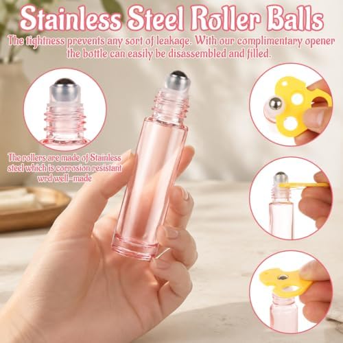CertBuy 50 Pack 10ml Refillable Glass Roller Bottles for Essential Oils Leak-proof, UV-Resistant, Roll On Bottles Empty with Stainless Steel Roller Balls & Caps for Perfume, Lip Gloss, DIY, Travel - Image 3
