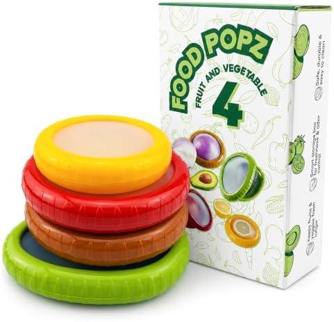 Set of 4 Food Popz Storage Containers | Fruit and Vegetable Anti-Oxidation Storage Box for Avocado, Onion, Lemon & Tomato | Fresh Pod Reusable Fruit Antioxidant Storage for Fridge | BPA-Free Box