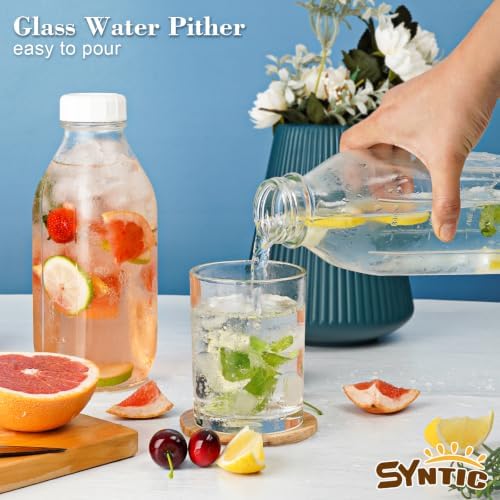 2 Pack 32 Oz Glass Milk Bottles with Airtight Lids & 2 Caps