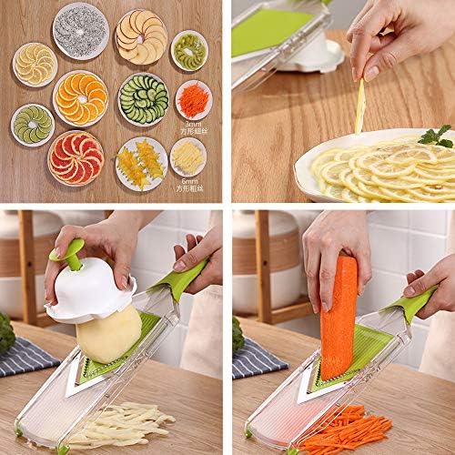 V-Blade Mandoline Slicer 0.06/0.10/0.14 Inch Adjustable Thin slice Lemon Slicer Kitchenaid Accessories Grater 420 Stainless Steel Food Fruit Vegetable Slicer with Finger Guard Protector (Green) - Image 5