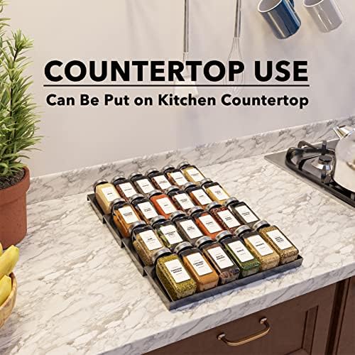 Spice Drawer Organizer with 24 Spice Jars, 378 White Minimalist Spice Labels, 4 Tier Seasoning Rack Tray Insert for Kitchen Drawers, 11.25" Wide x 17.5" Deep