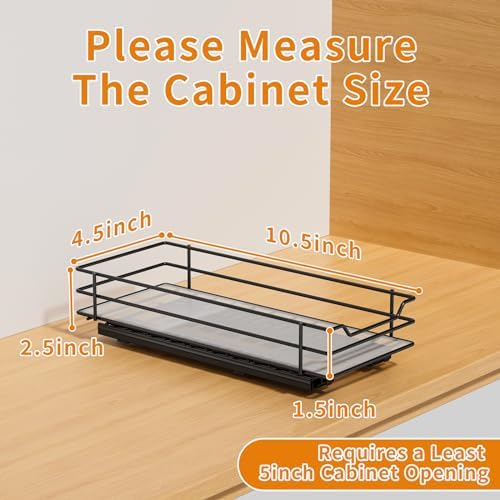 Pull Out Spice Rack Organizer, 1 Tier,4.5" Wx10.5 Dx2.5 H
