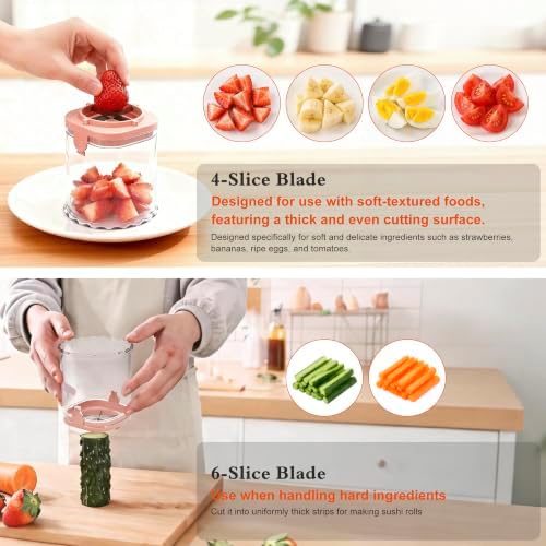 CEHNCEH 2-in-1 Fruit Slicer Cup Detachable Perfect Stainless Steel (Pink) - Image 4