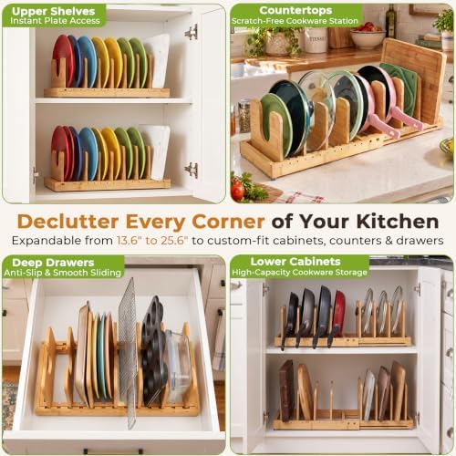 Bamboo Pots and Pans Organizer for Under Cabinet & Drawer