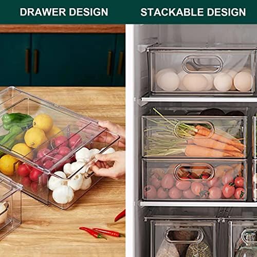 Refrigerator Organizer Bin with Pull-out Drawer, Large Fridge Organizer and Storage Clear, Stackable Pantry Organizer with Handle, BPA Free, 1 Pack, 6.34QT