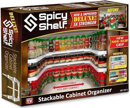 Deluxe - Expandable Spice Rack and Stackable Cabinet & Pantry Organizer (1 Set of 2 Shelves) - As seen on TV Deluxe ( Organizer) - Pantry Organization - Pantry Spice Organizer