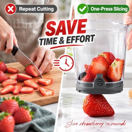 Creative Strawberry Slicer, Detachable Cutter with Push Plate (Black+White) - Image 3
