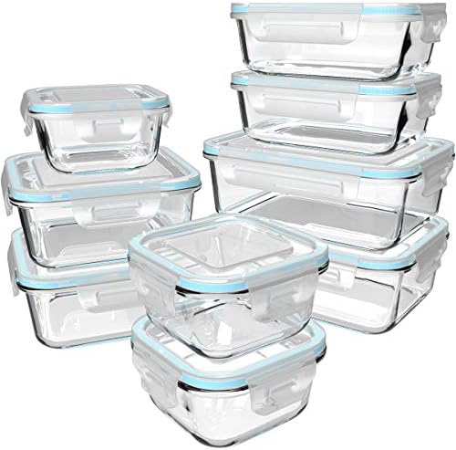 18 Piece Glass Food Storage Containers with Lids, Glass Meal Prep Containers, food storage Containers for Food Storage, BPA Free & Leak Proof (9 lids & 9 Containers)