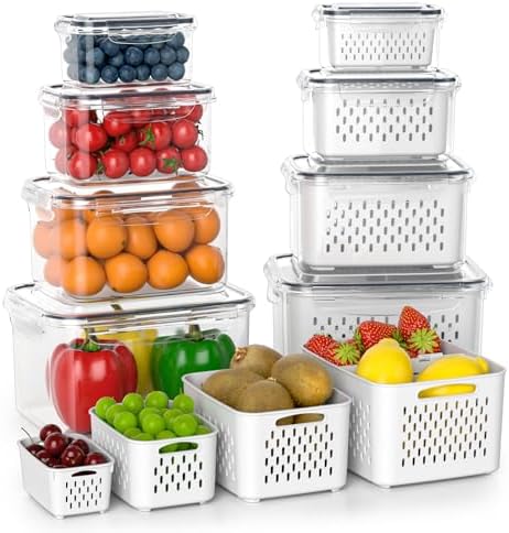 8 Pack Fridge Fruit Storage Containers with Removable Colander