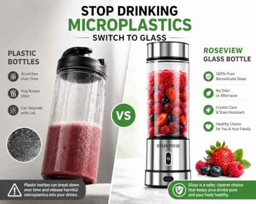 Portable Smoothie blender ROSEVIEW Glass bottle USB rechargeable mini Handheld Ice Shakes Cup 2 blend juicer Cordless Personal smoothies maker Fruit mixer (Steel) (Inox Steel) - Image 6