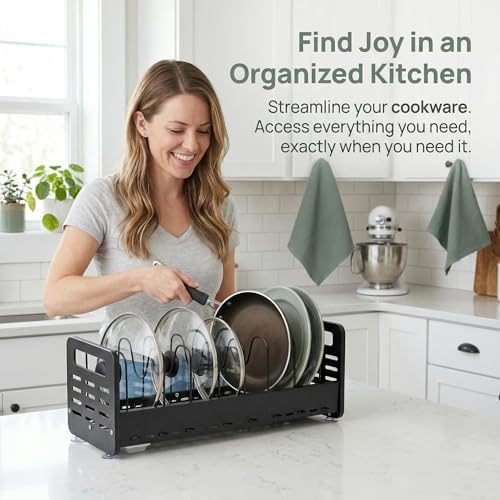 Pots and Pans Organizer Under Cabinet, Expandable Pot Lid Organizer