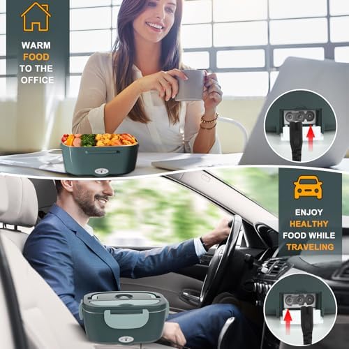 Electric Lunch Box Food Heater, Upgrade 100W High Power Portable Food Warmer, Heated Lunch Box for Adults Car/Home with 2 Removable Stainless Steel Container, 12V/24V/110V/220V