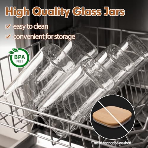 6pcs Glass Food Storage Containers with Lids, 1.2qt Glass Jars