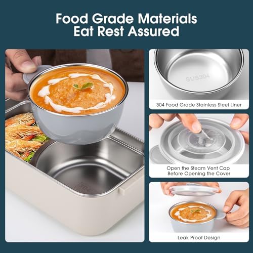 Kids Adults Stainless Steel Lunch Box, 2 Layer, Leak-Proof, Beige