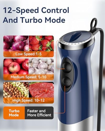 Immersion Blender Handheld 1000W 5 in 1 Corded Stick Hand Blender Kitchen with 12 Speed, BPA-Free, Mixing Beaker, Chopper, Whisk, Milk Frother, Perfect Emulsifier for Soup, Baby Food, Sauce, Puree - Image 4