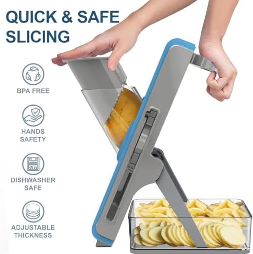 Mandoline Slicer Safe Multifunctional Dicer Adjustable Commercial Slicer Machine Stainless Steel Chopper (Grey Light Blue) - Image 2