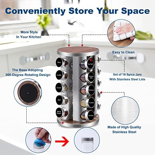 Revolving Spice Rack, 20 Jars Rotating Countertop Seasoning Organizer