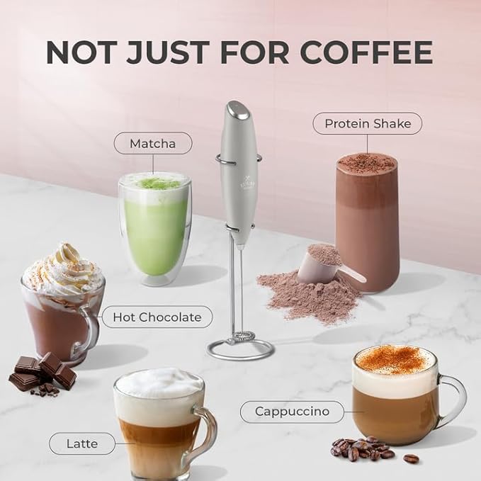 Zulay Kitchen Powerful Milk Frother Wand With Duracell Batteries - Ultra Fast Handheld Drink Mixer - Electric Whisk Foam Maker for Coffee, Lattes, Cappuccino & Matcha - Z1 Motor - Light Gray