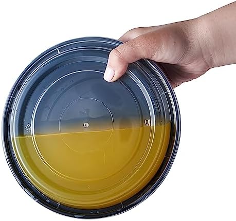24 oz 50 ct Round Meal Prep Food Storage Containers with Lids To Go Plastic Lunch Plan Box Disposable Take Out Bowls Black BPA Free Reusable Durable Stackable Microwave Freezer Dishwasher Safe