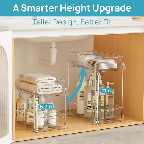 2 Pack Taller Pull Out Bathroom Under Sink Organizer (S-Higher)