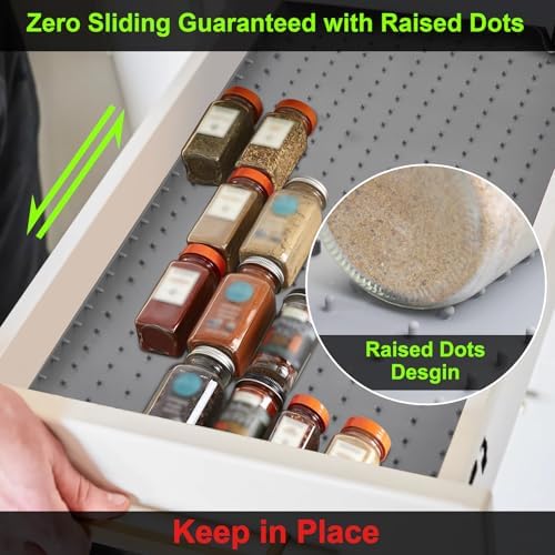 Spice Drawer Organizer Insert - Silicone Spice Drawer Liner Grey
