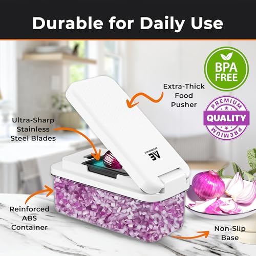 Pro Food Chopper - Premium 9 in 1 Vegetable Chopper with 7 Interchangeable Blades, Fruit Slicer, Vegetable chopper with Container and Lid, Kicthen Essentials - Image 2