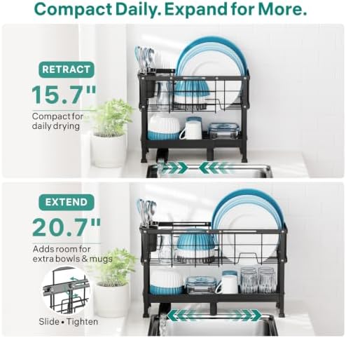 Narrow 2 Tier Dish Drying Rack - Expandable for Small Kitchens & RVs