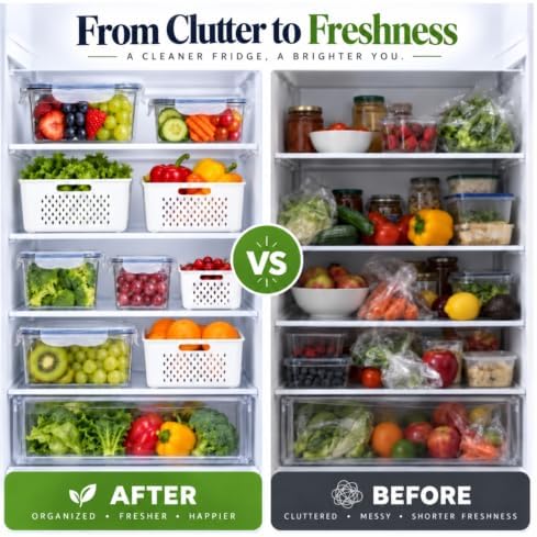 5 Pack Large Fruit Storage Containers for Fridge with Removable Colander