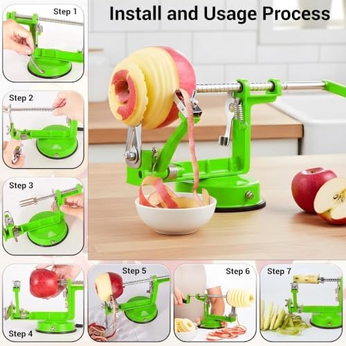 Apple Peeler - 3 in 1 Fruit Corer Cutter and Peeling Machine for Kitchen - Stainless Steel Apples Peelers & Cutters Tool - Easy to Peel and Spiralizer
