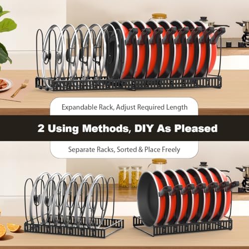 Pot and Pan Lid Organizer Holder Storage Rack, Black