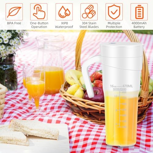Portable Blender for Shakes and Smoothies: Travel Blender,16 Oz Mini Blender with 6 Blades,USB Rechargeable,for Making Fresh Juice, Convenient for Travel and Sports - Image 4