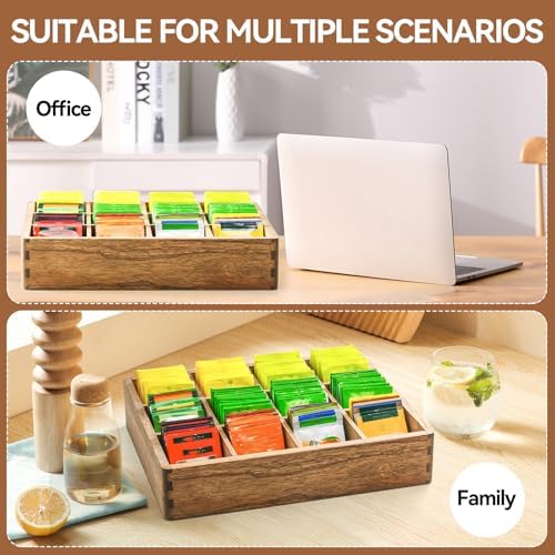 Wooden Tea Bag Organizer for Drawer, 12 Compartments, Brown