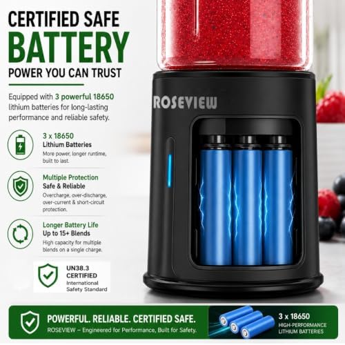 Portable Smoothie blender ROSEVIEW Glass bottle USB rechargeable 200W Power 15Oz 12 blades mini Handheld Ice Shakes Cup blend juicer Cordless blender Personal smoothies maker Fruit mixer - Image 4