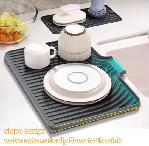 Dish Drying Mat for Kitchen Counter, 18"x12" Dish Drying Rack(gray)