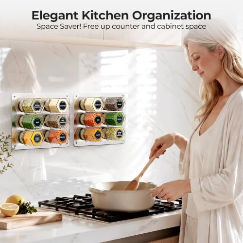 Set of 12 magnetic glass spice tins with 180 seasoning label stickers