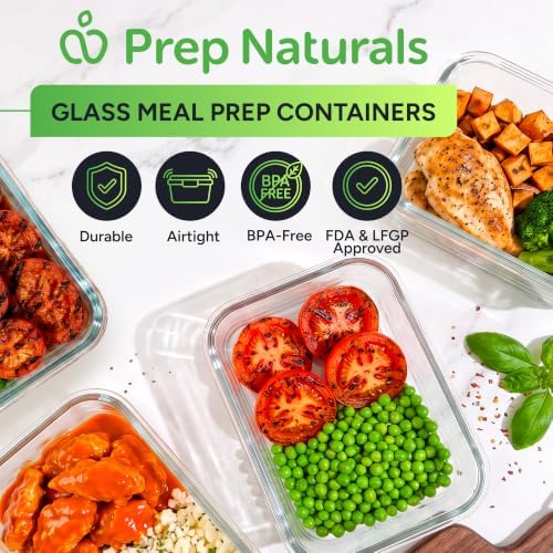 PrepNaturals 5 Pack 30oz Glass Meal Prep Containers - 1 Compartment
