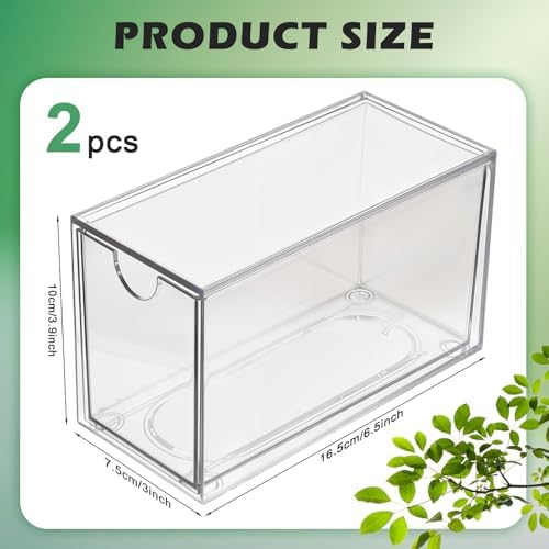 2 Pack Tea Bag Drawers Organizer - Clear Plastic Drawer Tea Bag Holder; Stackable & Portable, Wider Size, Well-Organized Storage for Tea Bags & Kitchen Essentials