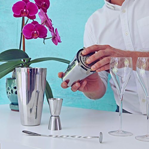 Professional Bartender Kit Cocktail Shaker Set | Bartending Tools & Accessories | Stainless Steel Martini Shaker, Strainer, Jigger, Pourers, Muddler, Mixing Spoon, Recipe Book & Velvet Bag