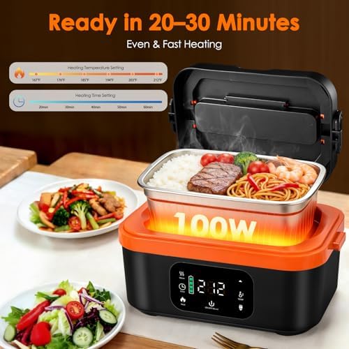Portable Cordless Heated Lunch Box, 30000mAh, 5.7-Cup Food Warmer