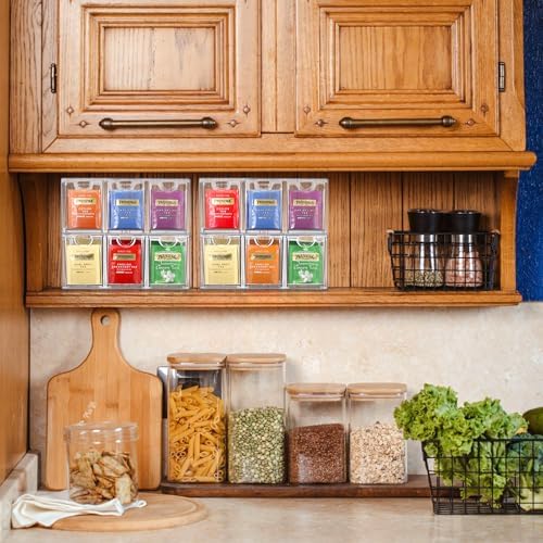 6 Drawers Tea Bag Organizer Box, Acrylic Stackable Tea Bag Storage Holder for Kitchen Pantry, Clear Coffee Pod Snack Storage Box for Countertop Cabinet