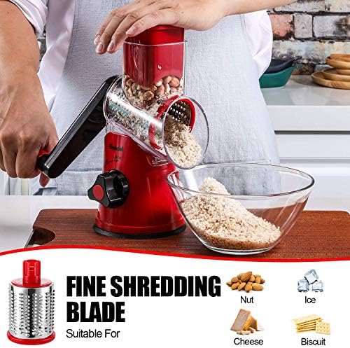Geedel Rotary Cheese Grater, Kitchen Mandoline Vegetable Slicer with 2 Interchangeable Blades, Easy to Clean Rotary Grater Slicer for Fruit, Vegetables, Nuts - Image 3