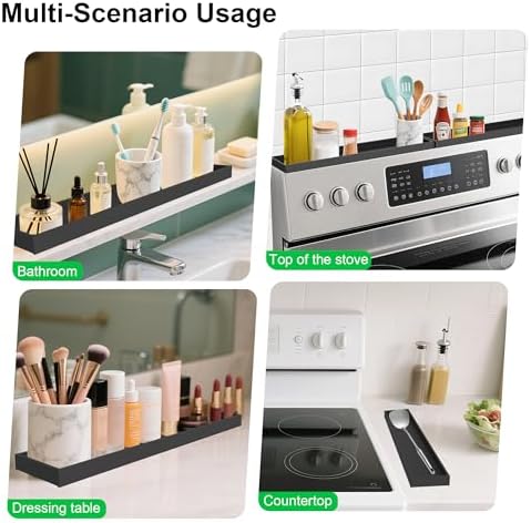 Silicone Magnetic Stove Top Shelf - 30 Inch Spice Rack Black