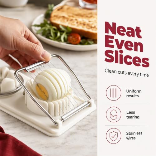 2 in 1 Multipurpose Egg Slicer, Even Cuts for Eggs and Soft Fruits (RED) - Image 4