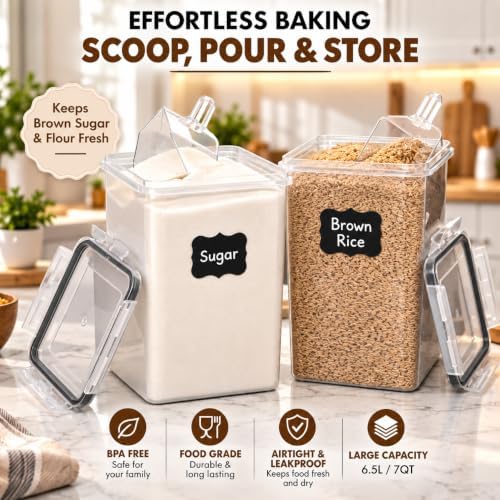 2 PC [7 Qt/ 6.5L/ 220 Oz] Large Flour Storage Containers with Airtight Lids