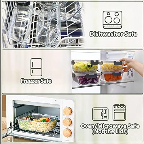 5 Pack 36 oz Glass Food Storage Containers with Lids,4.5 Cups,Gray