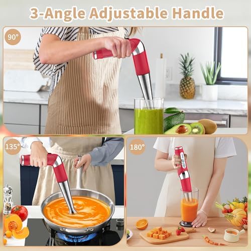 Toogel Cordless Immersion Blender, 21-Speed, 3-Angle Adjust, Red - Image 3