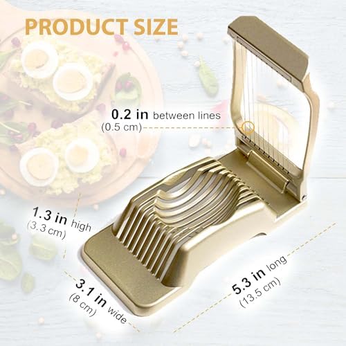 Zoe's Kitchen Good Grip Egg Slicer for Hard Boiled Eggs Heavy Duty Professional Large Aluminum Egg Slicer with Stainless Steel Wires Kitchen Aid Egg, Strawberry Slicer Hard Boiled Egg Cutter (Golden) - Image 2